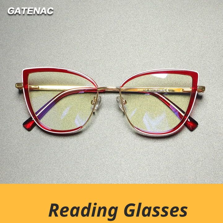 Gatenac Women's Full Rim Oval Cat Eye Tr 90 Titanium Reading Glasses G3153