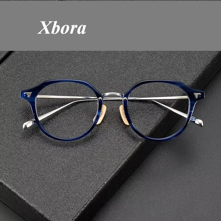 Xbora Women's Full Rim Oval Round Acetate Titanium Eyeglasses 61573