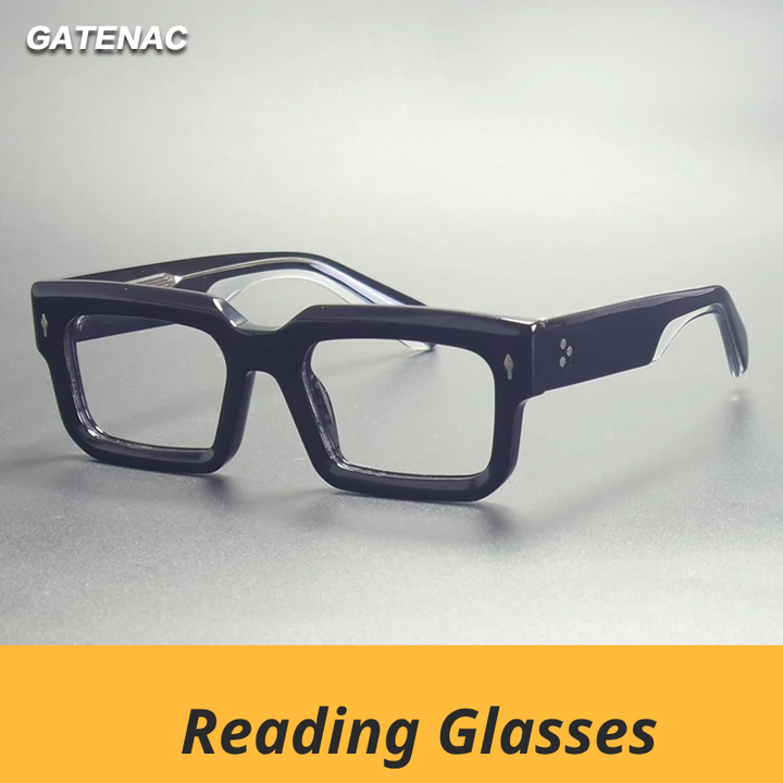 Gatenac Unisex Full Rim Big Square Acetate Reading Glasses Gxyj91018