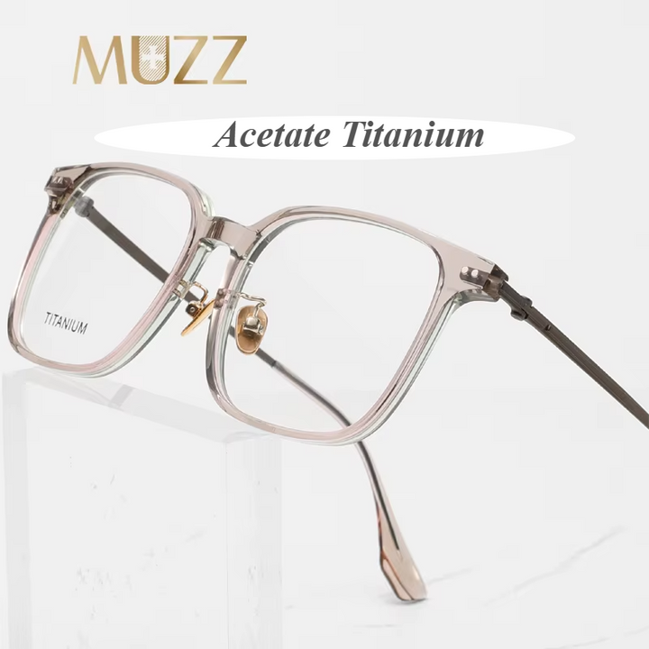Muzz Men's Full Rim Square Acetate Titanium Eyeglasses 85296 Full Rim Muzz