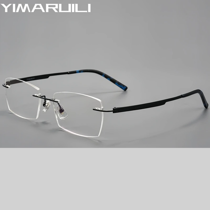 Yimaruili Men's Rimless Polygon Square Titanium Eyeglasses 15803