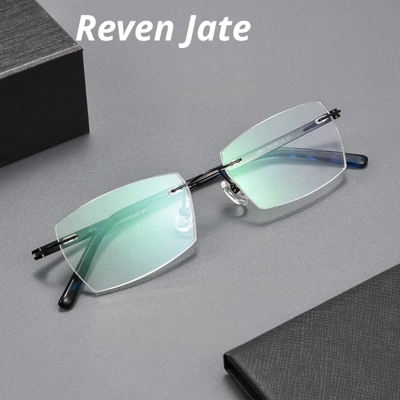 Reven Jate Unisex Rimless Polygon Square Titanium Eyeglasses 615801