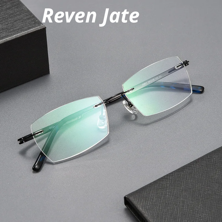 Reven Jate Unisex Rimless Polygon Square Titanium Eyeglasses 615801