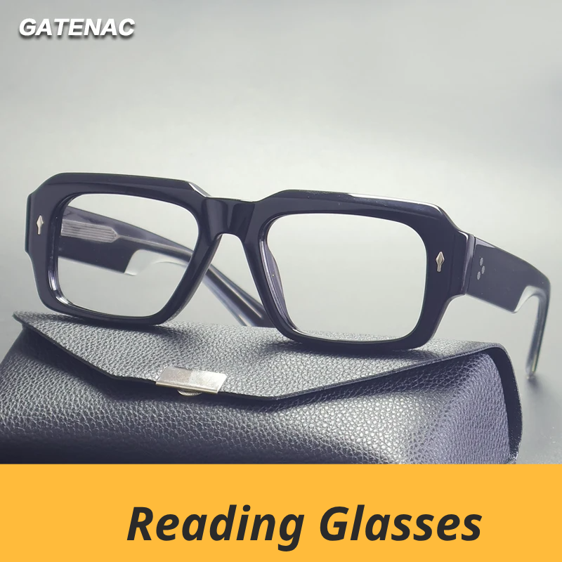 Gatenac Unisex Full Rim Big Square Acetate Reading Glasses G91019