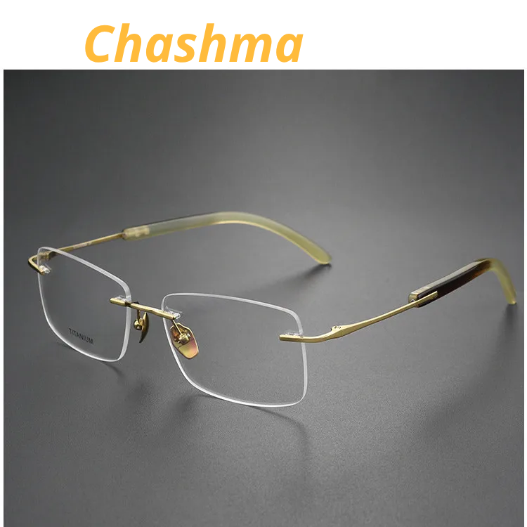 Chashma Unisex Rimless Polygon Square Titanium Horn Eyeglasses 921029