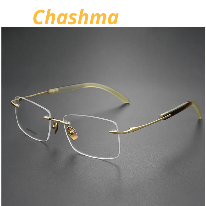 Chashma Unisex Rimless Polygon Square Titanium Horn Eyeglasses 921029