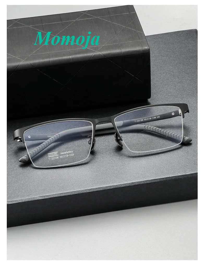 Momoja Unisex Semi Rim Polygon Square Titanium Eyeglasses 23136