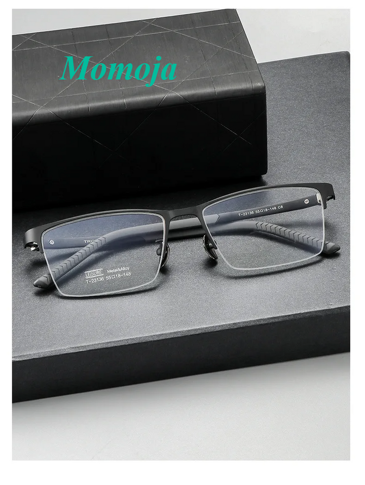 Momoja Unisex Semi Rim Polygon Square Titanium Eyeglasses 23136