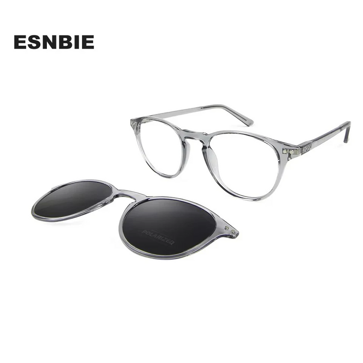 Esnbie Women's Full Rim Round Tr 90 Titanium Eyeglasses Clip On Sunglasses 680561
