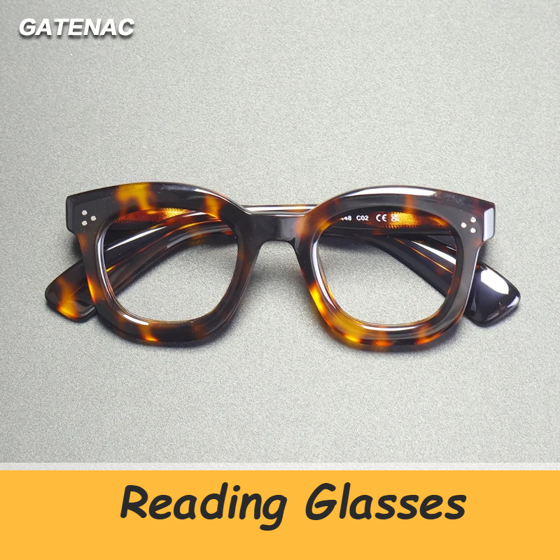 Gatenac Unisex Full Rim Square Thick Acetate Reading Glasses G2415
