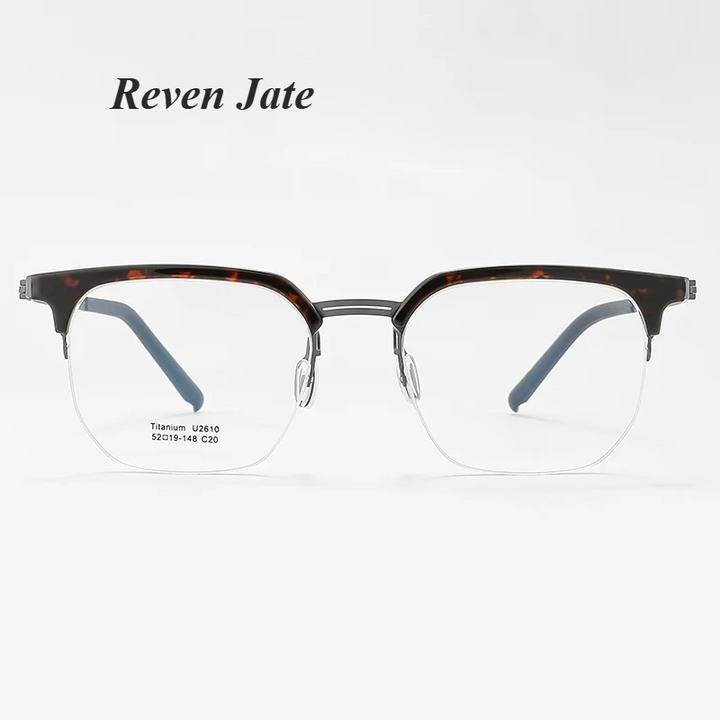 Reven Jate Men's Full Rim Square Titanium Acetate Eyeglasses 62610