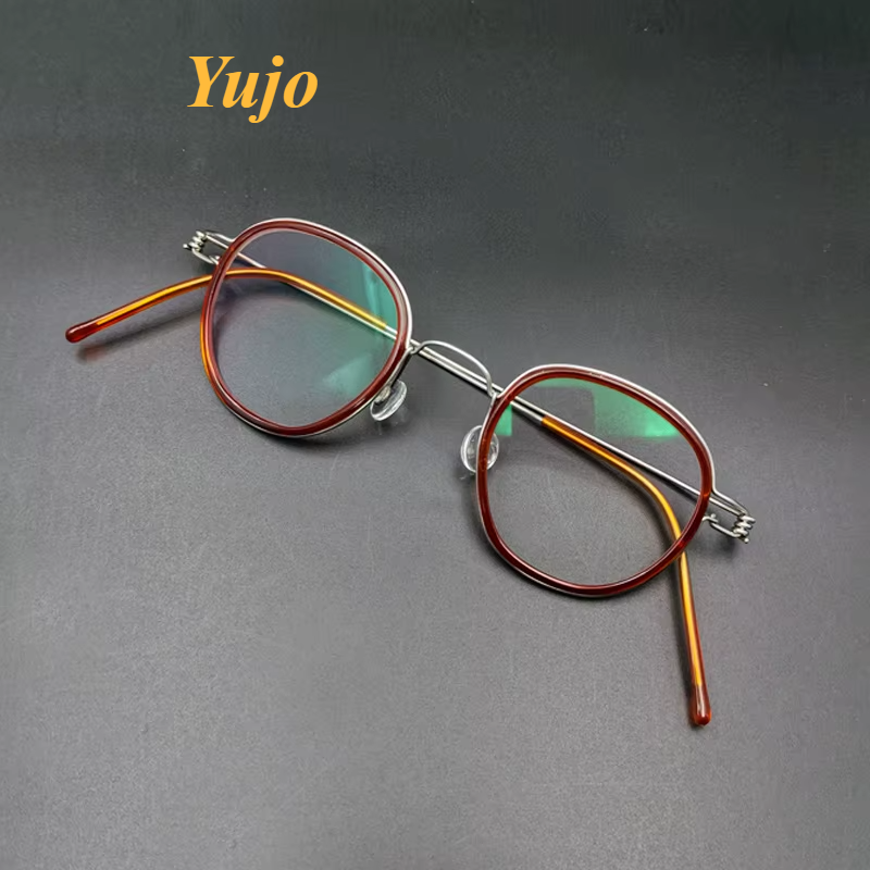 Yujo Unisex Full Rim Polygon Steel Acetate Custom Eyeglasses 614150
