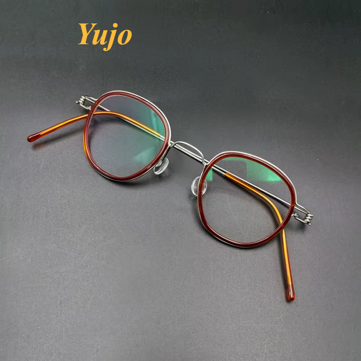 Yujo Unisex Full Rim Polygon Steel Acetate Custom Eyeglasses 614150