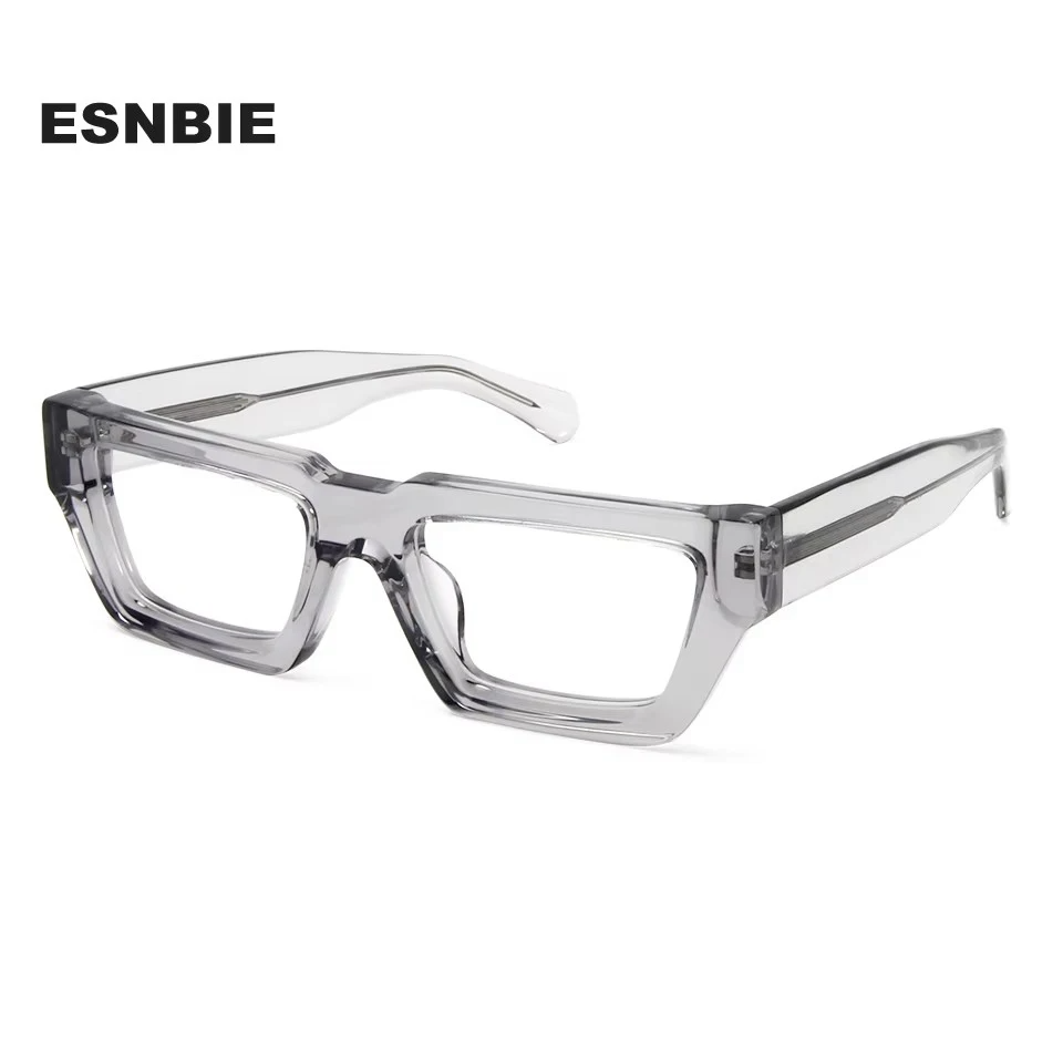 Esnbie Unisex Full Rim Square Thick Acetate Eyeglasses 23010