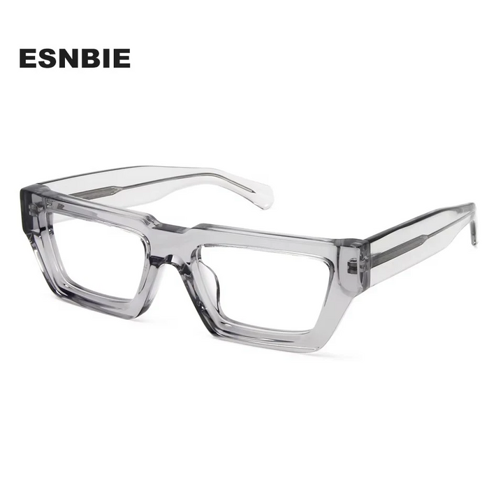 Esnbie Unisex Full Rim Square Thick Acetate Eyeglasses 23010