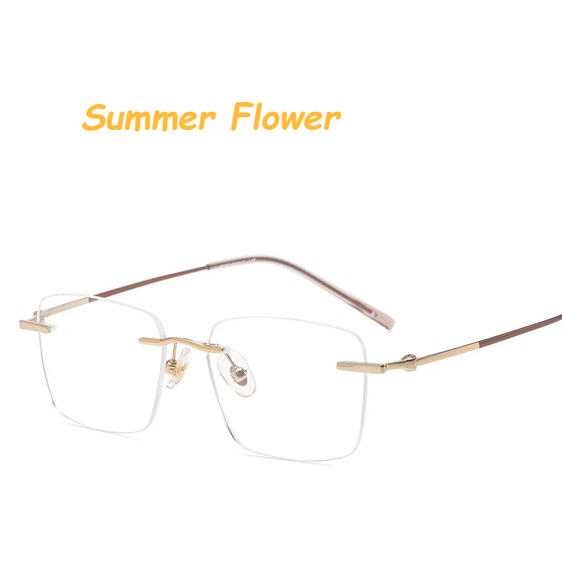 Summer Flower Women's Rimless Polygon Square Titanium Eyeglasses 60927