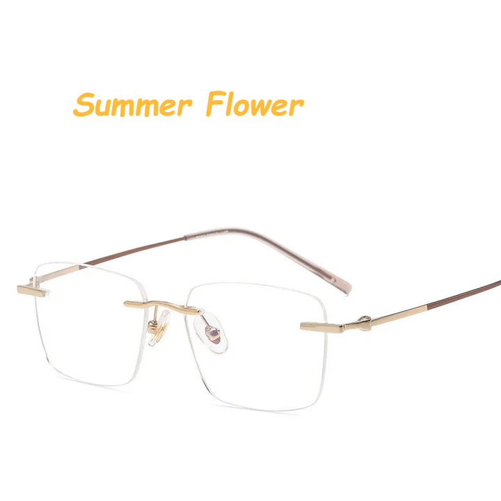 Summer Flower Women's Rimless Polygon Square Titanium Eyeglasses 60927