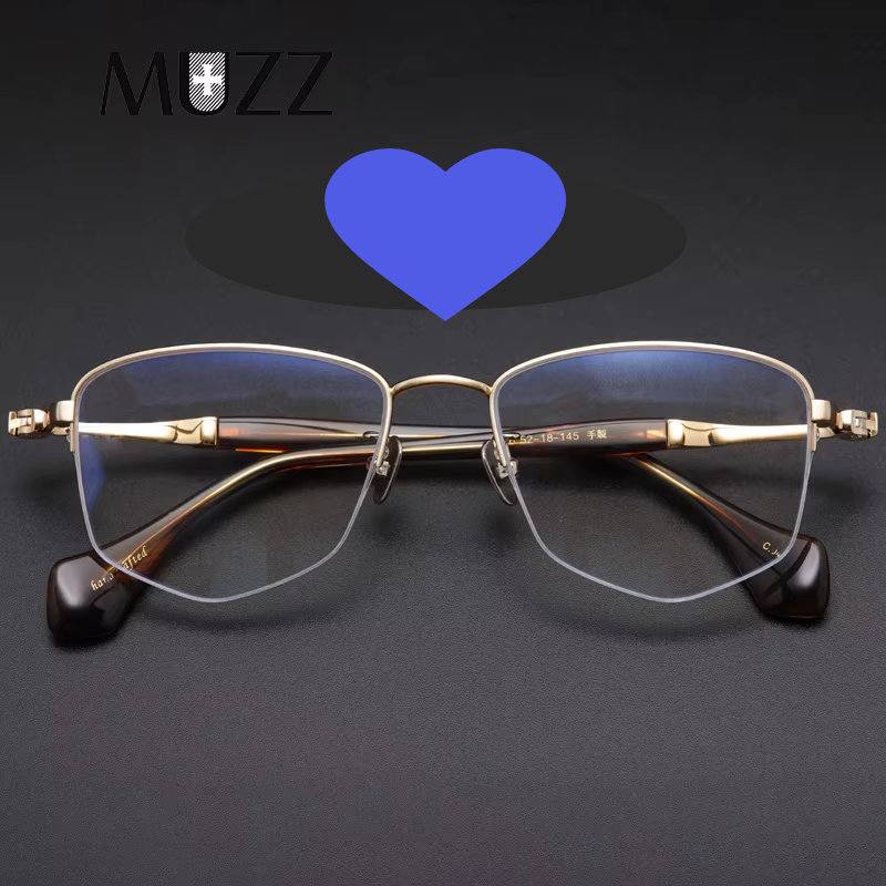 Muzz Men's Semi Rim Polygon Square Titanium Eyeglasses 31056