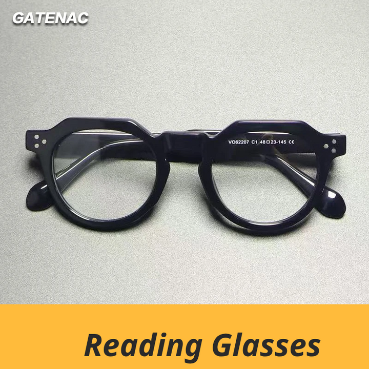 Gatenac Unisex Full Rim Flat Top Round Acetate Reading Glasses Gx62207