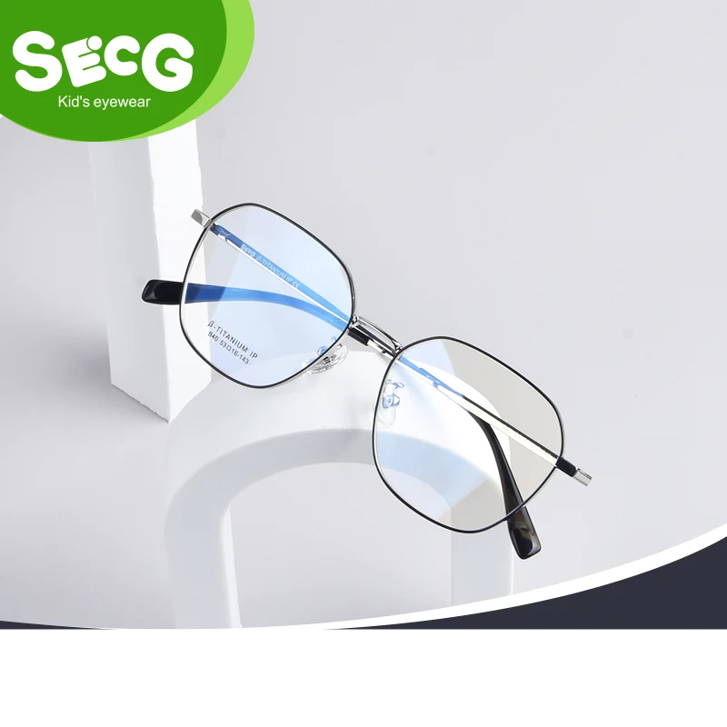 Secg Unisex Youth's Full Rim Polygon Oval Titanium Eyeglasses 216140