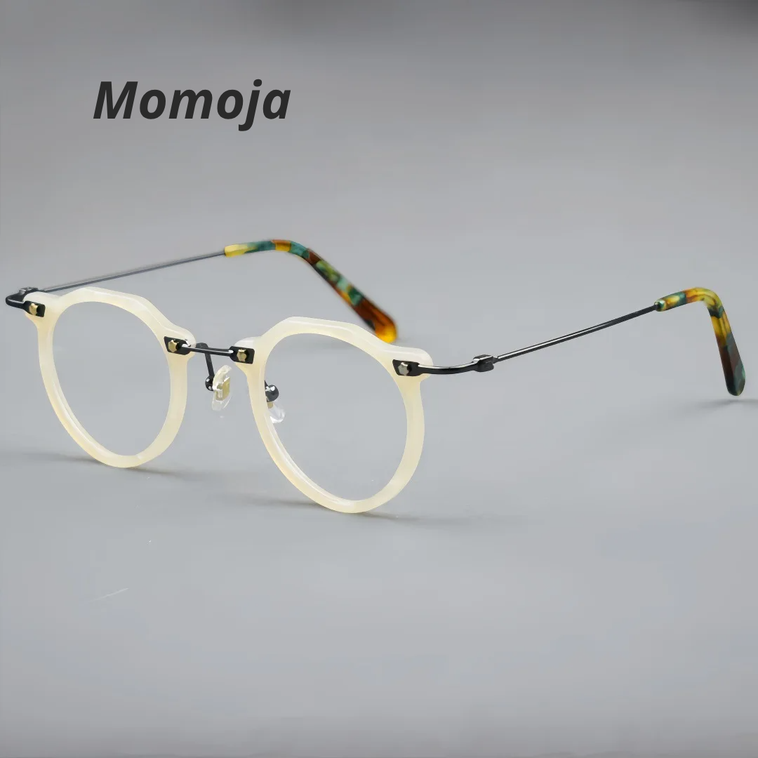 Momoja Unisex Full RIm Flat Top Round Acetate Titanium Eyeglasses 721437