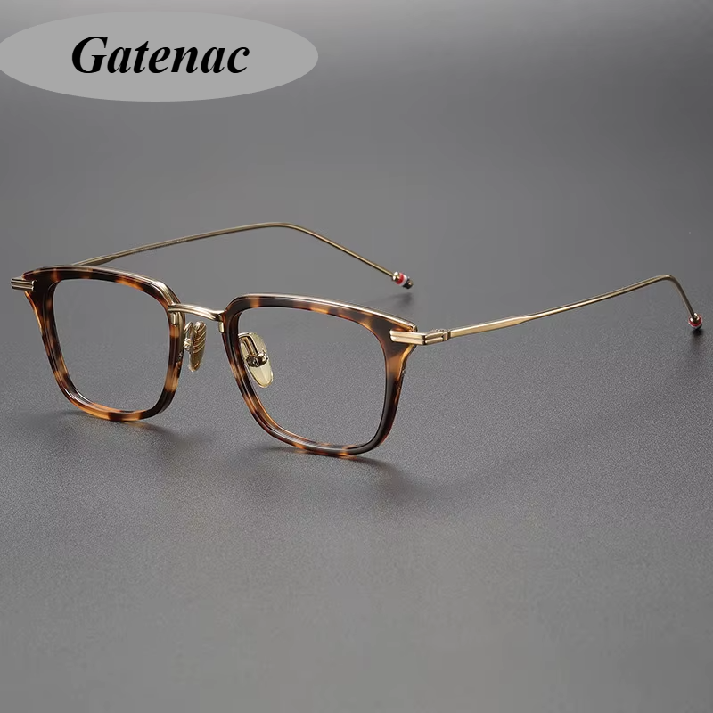 Gatenac Unisex Full Rim Square Acetate Titanium Eyeglasses 31916