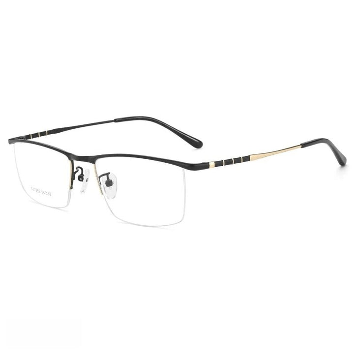 KatKani Men's Semi Rim Square Titanium Alloy Eyeglasses 33256 Semi Rim KatKani Eyeglasses BlackGold  