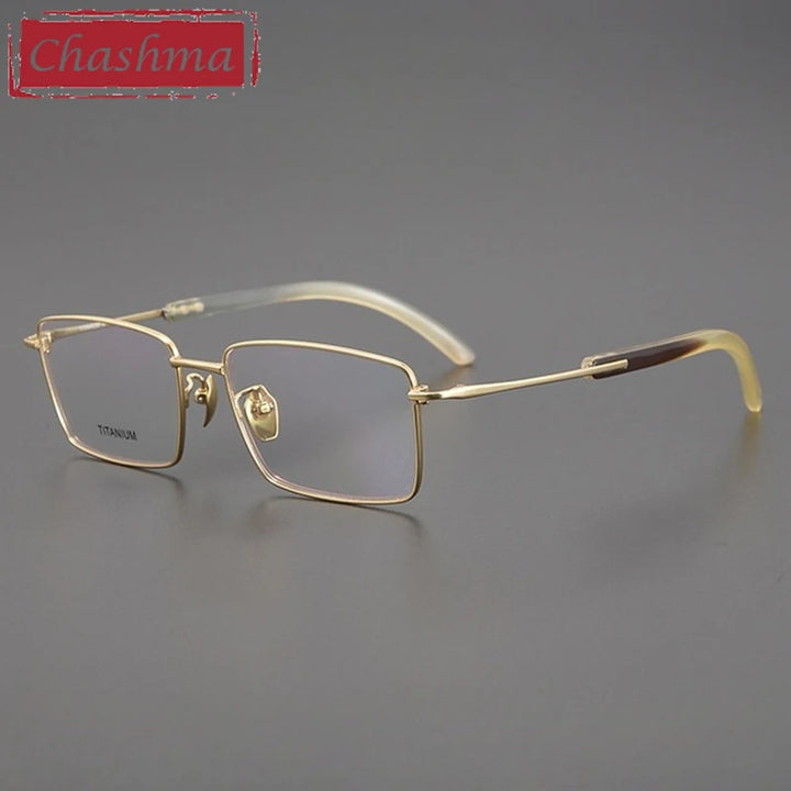 Chashma Ottica Unisex Full Rim Square Titanium Horn Eyeglasses 402301