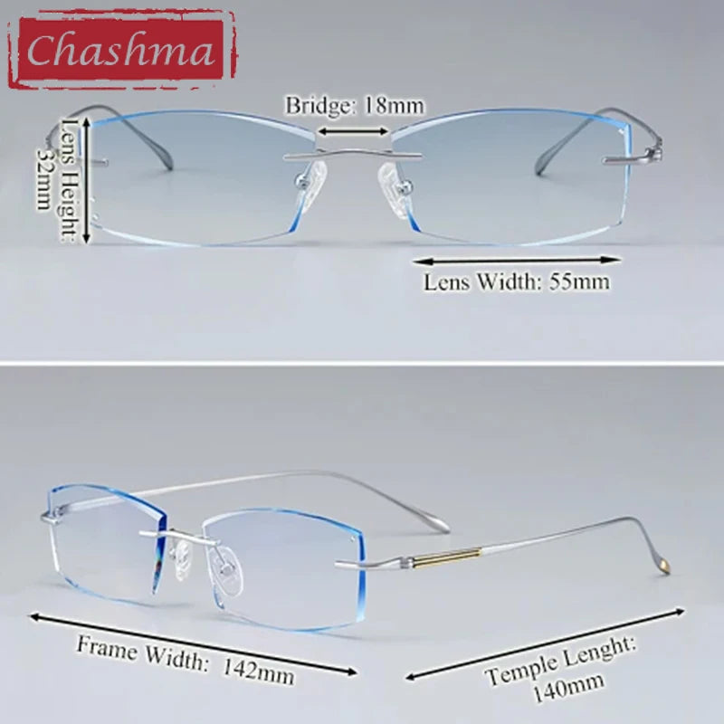 Chashma Unisex Rimless Oval Rectangle Titanium Eyeglasses 879083