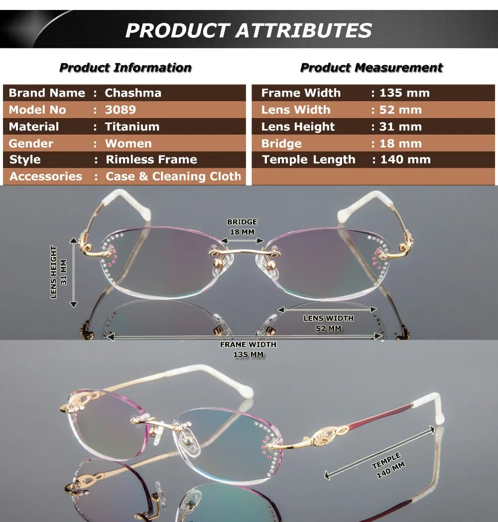 Chashma Women's Rimless Oval Square Titanium Eyeglasses 30894