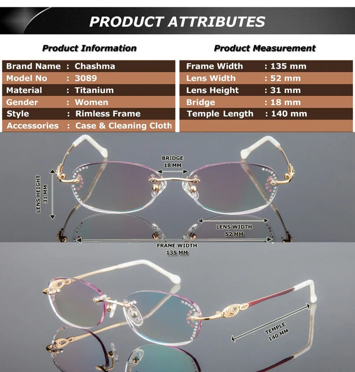 Chashma Women's Rimless Oval Square Titanium Eyeglasses 30894