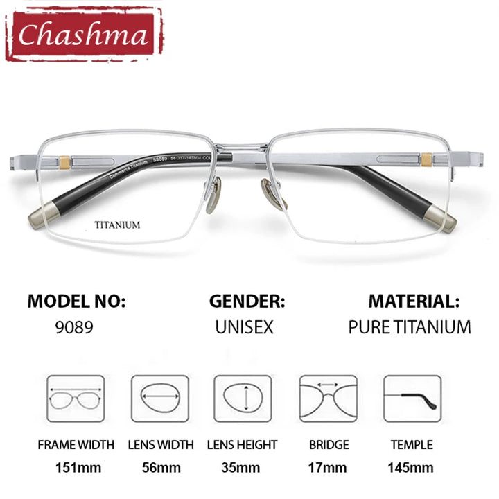 Chashma Ottica Men's Semi Rim Big Square Titanium Eyeglasses 409089