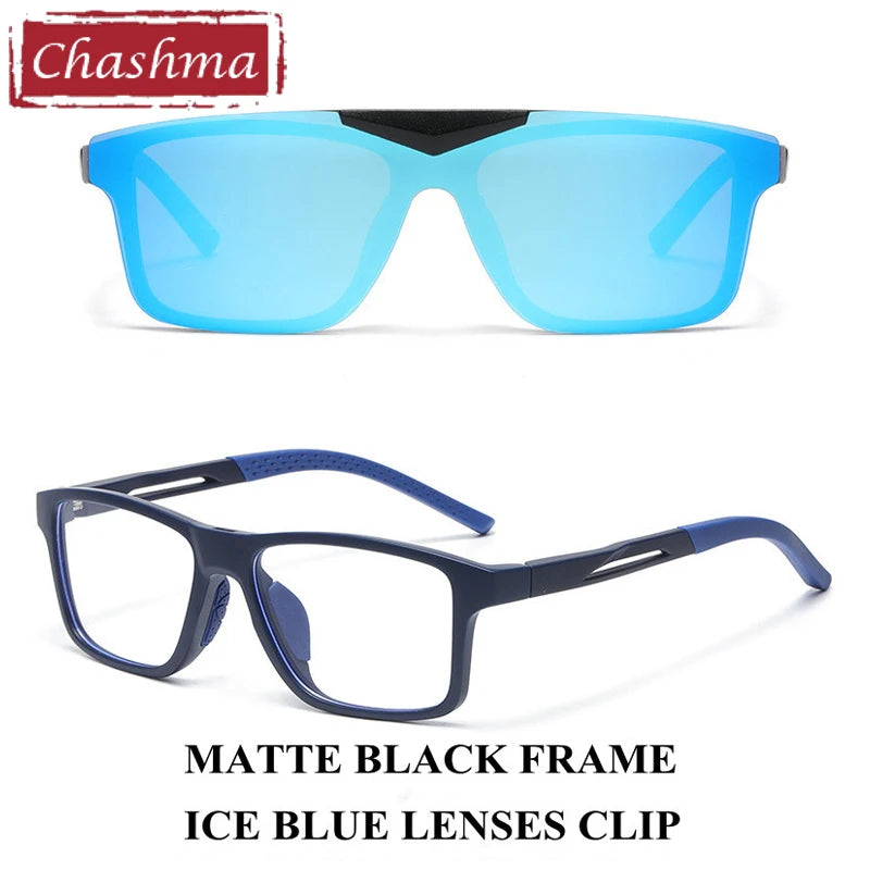 Chashma Unisex Full Rim Square Tr 90 Titanium Eyeglasses Clip On Sunglasses 888565