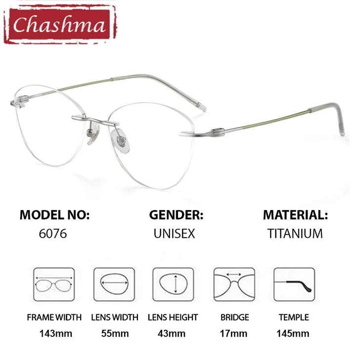Chashma Ottica Women's Rimless Cat Eye Titanium Eyeglasses 406076