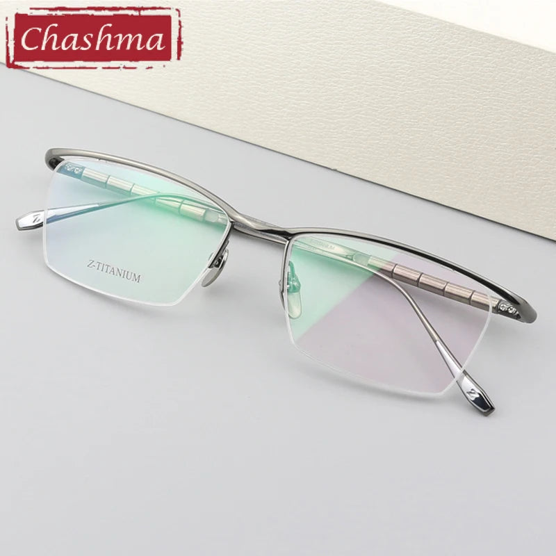 Chashma Ottica Unisex Semi Rim Square Brow Line Titanium Eyeglasses 427037