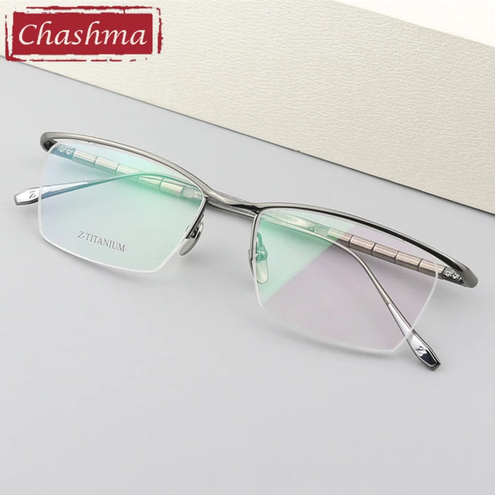 Chashma Ottica Unisex Semi Rim Square Brow Line Titanium Eyeglasses 427037