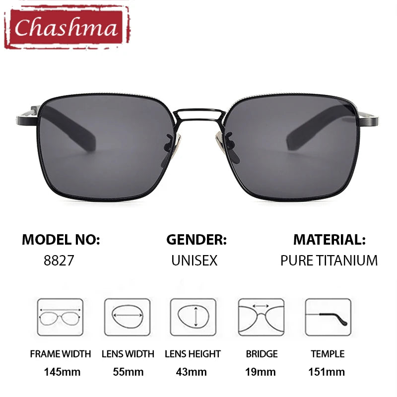 Chashma Ottica Unisex Full Rim Square Double Bridge Titanium Sunglasses 408827