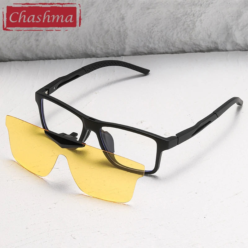 Chashma Unisex Full Rim Square Tr 90 Titanium Eyeglasses Clip On Sunglasses 888565