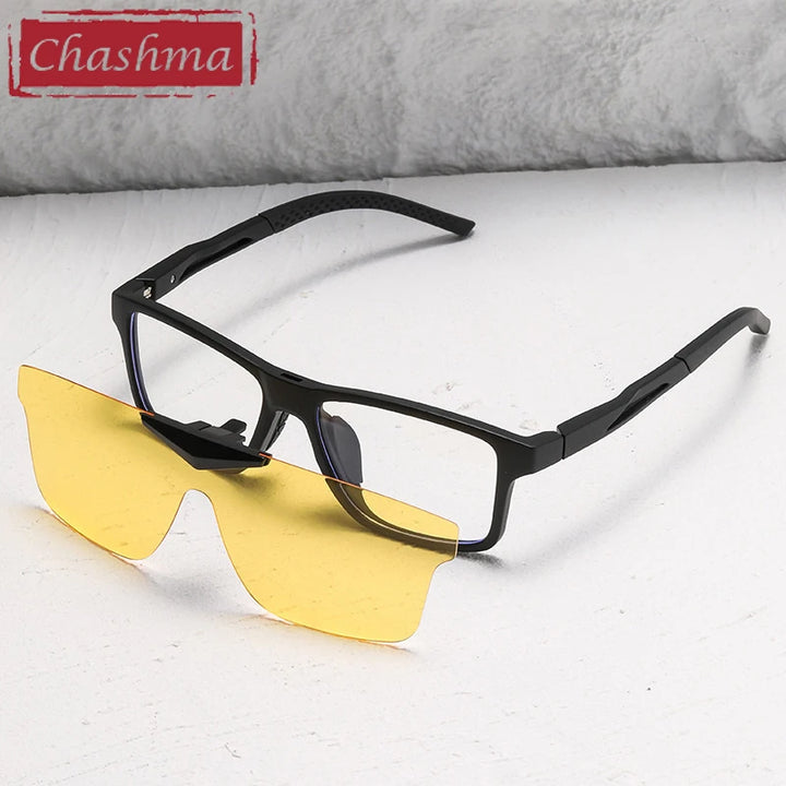 Chashma Unisex Full Rim Square Tr 90 Titanium Eyeglasses Clip On Sunglasses 888565