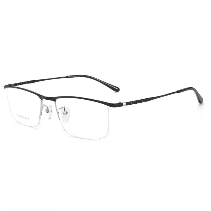 KatKani Men's Semi Rim Square Titanium Alloy Eyeglasses 33256 Semi Rim KatKani Eyeglasses BlackSilver  