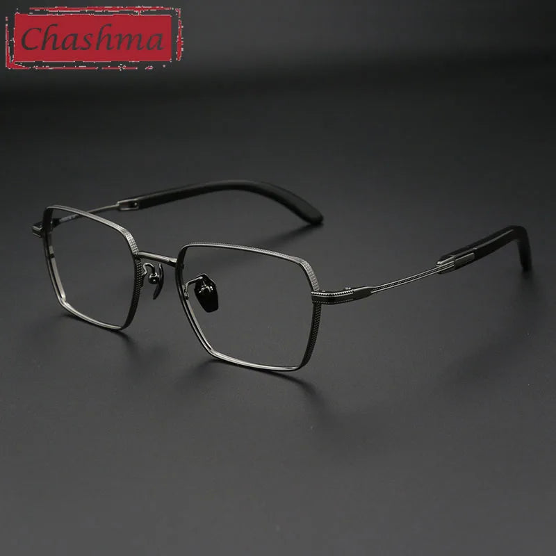 Chashma Men's Full Rim Square Titanium Eyeglasses 2328 Horn Temples Full Rim Chashma Gun
