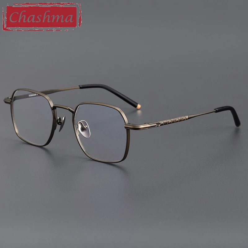 Chashma Unisex Full Rim Square Polygon Titanium Eyeglasses 14249 Full Rim Chashma Bronze