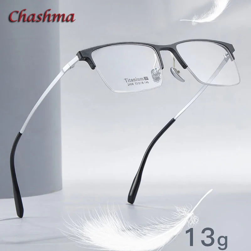 Chashma Ochki Unisex Semi Rim Square Titanium Aluminum Magnesium Eyeglasses 2458 Semi Rim Chashma Ochki