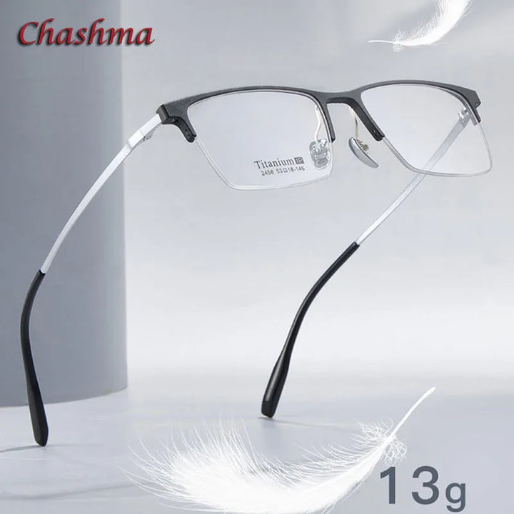 Chashma Ochki Unisex Semi Rim Square Titanium Aluminum Magnesium Eyeglasses 2458 Semi Rim Chashma Ochki