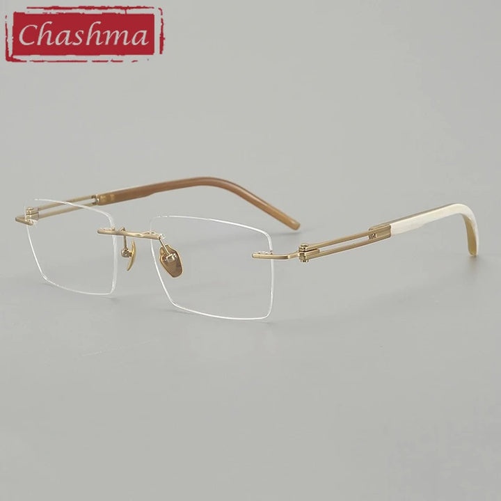 Chashma Ottica Men's Rimless Big Polygon Titanium Horn Eyeglasses 401001