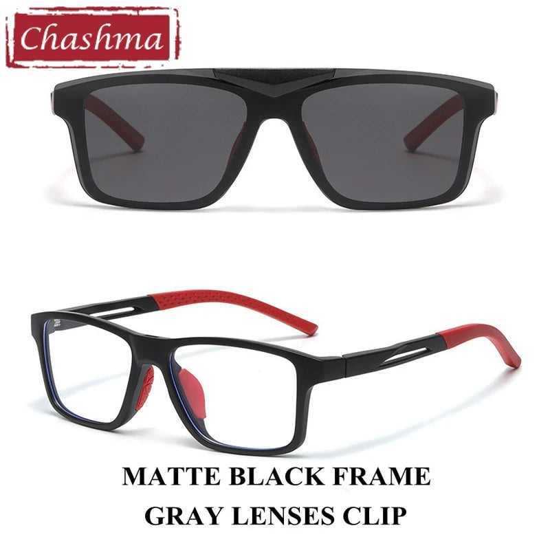 Chashma Unisex Full Rim Square Tr 90 Titanium Eyeglasses Clip On Sunglasses 888565