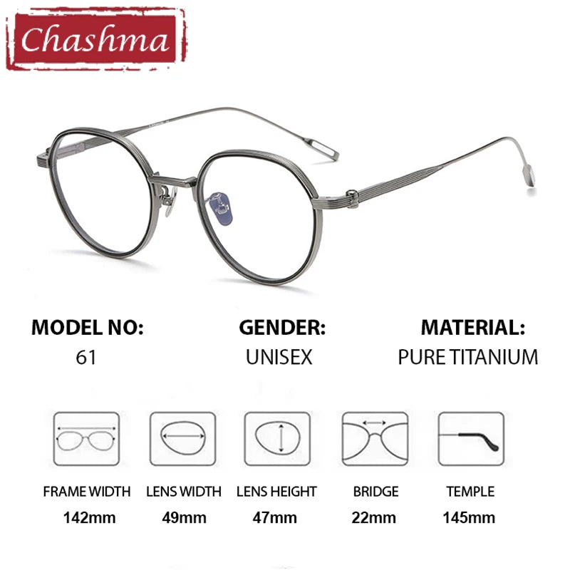 Chashma Unisex Full Rim Flat Top Round Titanium Eyeglasses 581161