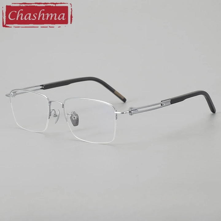 Chashma Ottica Men's Big Semi Rim Square Titanium Horn Eyeglasses 401008