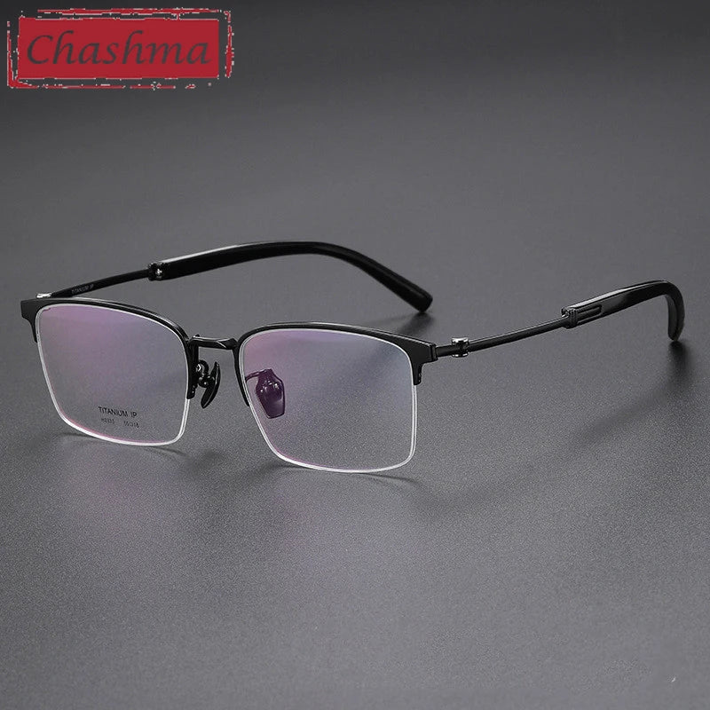 Chashma Men's Semi Rim Square Titanium Horn Tipped Eyeglasses 872335