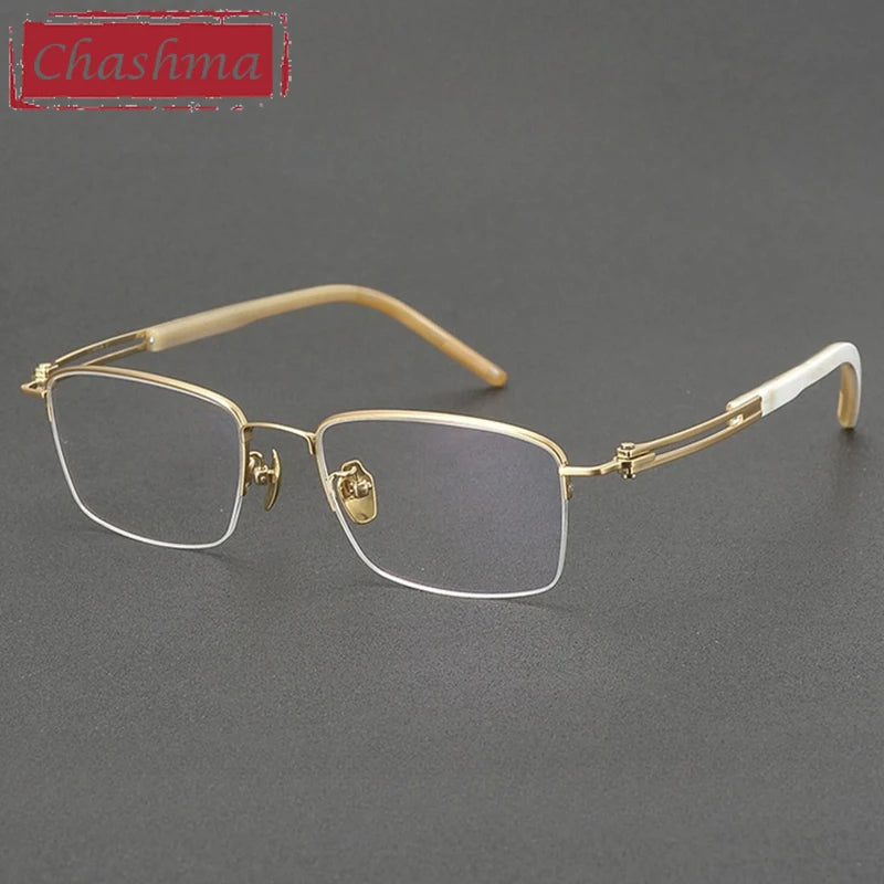 Chashma Ottica Men's Big Semi Rim Square Titanium Horn Eyeglasses 401008